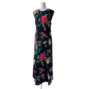 Vintage ‘90s CC Courtenay Black Floral Print Sleeveless Maxi Dress